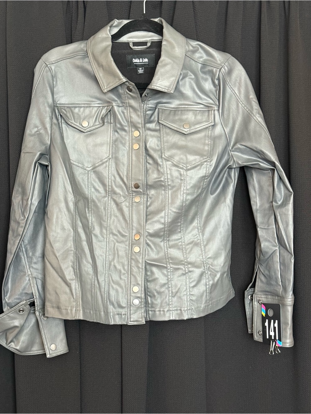 Gray Faux Leather Snap-Front Jacket